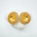 18k gold plated diy jewelry findings round pendant blank settings with sparkling cubic zirconia - Stud Earrings / Empty Setting / Gold