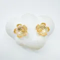 Gold-plated flower earring setting detail, elegant openwork floral design jewelry component. - Flower - Empty Setting