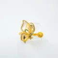 Gold plated butterfly ring blank with natural mother of pearl and micro inlaid rhinestones. - White Shell Butterfly Ring (Empty Tray) / Regular Fit / Gold