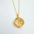 Chic 18k gold plated copper square flower pendant necklace retro style fashion jewelry - Pendant Only (Without Chain) (Empty Tray) / Large / Gold