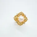 Gold Plated Vintage Lace Pearl Ring Elegant Zircon Geometric Finger Jewelry Accessory - Rhombus Style (Acrylic Bead) / Gold