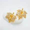 Gold plated cubic zirconia leaf shape jewelry earring findings component for DIY pearl setting - Leaf (Empty Setting)