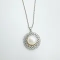 Close-up detail of the elegant pearl pendant with sparkling rhinestone halo on a fine chain. - Pendant Only (Without Chain) / Acrylic Beads / Silver