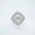 Vintage lace floral zircon ring, European copper white gold plated statement fashion jewelry. - Rhombus Style (Empty Setting) / Silver
