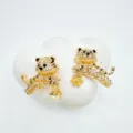 Gold-plated rhinestone tiger stud earrings, exquisite animal jewelry detail close-up. - Tiger - Empty Settings