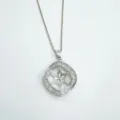 Fashion geometric necklace pendant blank setting with sparkling cubic zirconia crystals. - Pendant Only (Without Chain) (Empty Tray) / Large / Silver