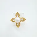 Vintage pearl cross gold plated ring with delicate lace zircon details for stylish women SKU - Four-Leaf Style (Acrylic Bead) / Gold