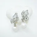 Elegant butterfly pearl dangle earrings featuring shimmering mother-of-pearl and pearl drops. - White Shell Butterfly Stud Earrings (With Acrylic Bead) / Regular Fit / Silver
