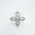 Silver cross ring with sparkling zircons and mother-of-pearl accents, elegant vintage style. - Four-Leaf Style (Empty Setting) / Silver