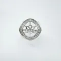 Silver tone geometric ring blank setting with sparkling cubic zirconia pave and floral motif. - Ring (Empty Tray) / Large / Silver