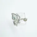 Silver butterfly ring blank with mother of pearl and zircon for DIY jewelry making. - White Shell Butterfly Ring (Empty Tray) / Regular Fit / Silver