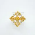 Gold-plated filigree lace ring with sparkling zircon stones, elegant vintage fashion accessory. - Four-Sided Style (Empty Setting) / Gold