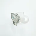 Silver pearl butterfly ring mounting, elegant natural mother-of-pearl jewelry component. - White Shell Butterfly Ring (With Acrylic Bead) / Regular Fit / Silver