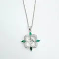 Silberfarbene Halskette mit grünem Zirkonia Kleeblatt Anhänger modischer Damenschmuck - Anhänger Ohne Kette / Leere Fassung / Silber