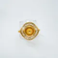 Gold plated geometric pearl ring setting, baguette cubic zirconia blank ring mounting var. - Ring (Empty Tray) / Small / Gold