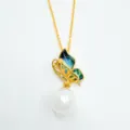 Gold Plated Butterfly Pearl Pendant Necklace Natural Mother of Pearl Inlaid Jewelry Variant - Abalone Shell Butterfly Pendant (With Acrylic Bead) / Pendant Only (Without Chain) / Gold