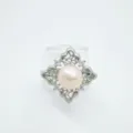 Pearl zircon ring, vintage lace filigree design, gold plated copper fashion jewelry variant. - Square Style (Artificial Pearl) / Silver