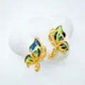 Gold plated butterfly jewelry empty mount with natural mother of pearl and sparkling stone accent. - Abalone Shell Butterfly Stud Earrings (Empty Tray) / Regular Fit / Gold