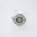 Geometric ring blank setting with sparkling cubic zirconia halo for DIY pearl jewelry. - Ring (Empty Tray) / Small / Silver