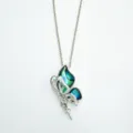 Silver butterfly pendant necklace featuring iridescent green mother of pearl and micro-inlaid stones. - Abalone Shell Butterfly Pendant (Empty Tray) / Pendant Only (Without Chain) / Silver