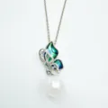 Elegant butterfly pendant necklace with iridescent mother-of-pearl and hanging white pearl. - Abalone Shell Butterfly Pendant (With Acrylic Bead) / Pendant Only (Without Chain) / Silver