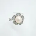 Elegant pearl flower ring with sparkling cubic zirconia, gold-plated chic finger jewelry. - Flower Style (Acrylic Bead) / Silver