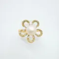 Elegant fashion copper gold plated pearl zircon flower ring women jewelry accessory - Floral Style (Acrylic Bead) / Gold