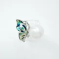 Elegant butterfly pearl ring featuring colorful mother-of-pearl inlay and a large white pearl. - Abalone Shell Butterfly Ring (With Artificial Pearl) / Ring / Silver