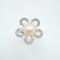 Pearl flower ring copper gold-plated sparkling zircon dainty finger jewelry fashion accessory - Flower Style (Acrylic Bead) / Silver
