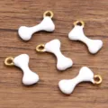 Gold Emaille Knochen Anhänger 9x16mm weiss Metall Charms für DIY Schmuckherstellung basteln. - 1 Stück / Weiß