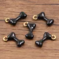 Edelstahl schwarz emaillierte Knochen Anhänger für DIY Schmuckherstellung 9x16mm Zubehör - 1 Stück / Schwarz