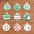 Noël Breloques Pendentifs Émail Ronds en Alliage pour DIY Accessoires Bijoux Vert - Vert Aléatoire / Lot de 10