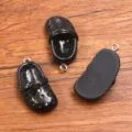Black miniature resin clog shoe charm pendants with metal loop, DIY accessory, 15x31mm - 1 Piece / Black