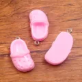 Pink resin clog shoe charms DIY pendants with holes for jewelry making mobile phone accessories - 1 Piece / Pink