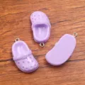 Purple resin clog shoe charms miniature pendants with hanging loop for DIY jewelry crafts 15x31mm - 1 Piece / Purple
