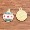 DIY Christmas round alloy enamel charm pendant with red stars for festive jewelry making. - Christmas Bauble Style (3)