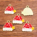 DIY Christmas hat alloy enamel charms pendants for handmade jewelry making craft supplies. - Style 4 (With Xmas Print) / 1 Piece (17x20mm)