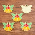 DIY alloy enamel Christmas bell charms, KC gold plated holiday jewelry making pendants set. - Style 5 / 1 Piece (15x19mm)