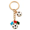 Portachiavi da calcio con ciondolo in metallo lega calcio e bandierine colorate varianti. - Stile Bandiera e Calcio / 25x26mm / Oro