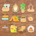 Lot de charms camping en émail alliage DIY, pendentifs aventure extérieure pour bijoux. - Série Jaune Mixte / 12 Pièces Série Jaune Pack (19g)