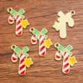 Christmas candy cane alloy charms DIY jewelry accessories gold plated enamel pendants set - Style 6 / 1 Piece/Pack (14x23mm)
