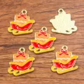 Christmas sleigh gift box alloy enamel charms DIY jewelry making gold tone pendants 5pcs - Style 7 / 1 Piece (20x22mm)