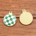 DIY Green White Checkered Alloy Round Pendant KC Gold Christmas Jewelry Charm Accessory - Green and White Grid Style (6)