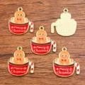 Christmas gingerbread man mug metal enamel charms DIY jewelry making accessories items - Style 10 (With Merry Christmas Print) / 1 Piece/Pack (18x23mm)