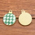 DIY green houndstooth alloy pendant charm KC gold plated jewelry accessory round pendant. - Green Houndstooth Style (7)