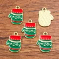 Christmas Red Green Mitten Enamel Charms KC Gold Alloy Pendant DIY Jewelry Making Accessories - Style 11 / 1 Piece/Pack (14x19mm)