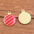 DIY Christmas ball enamel alloy pendant charm jewelry findings gold tone red striped - Red and White Striped Style (17)