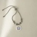 Pulsera ajustable plateada con mal de ojo, diamantes de imitación brillantes y cadena fina. - Plata Ojo Azul