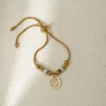 Pulsera deslizante ajustable chapada en oro de acero inoxidable con colgante de cristal mujer - Strass Redondo Dorado