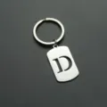 Stainless steel letter D dog tag keychain, metal keyring backpack accessory pendant. - Letter D Style